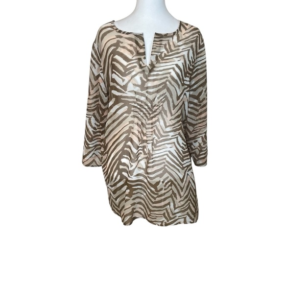 Chicos Lorena Jazzy Jungle Tunic Size 2 US Large Animal Print Sheer 3/4 Sleeves - Picture 1 of 9
